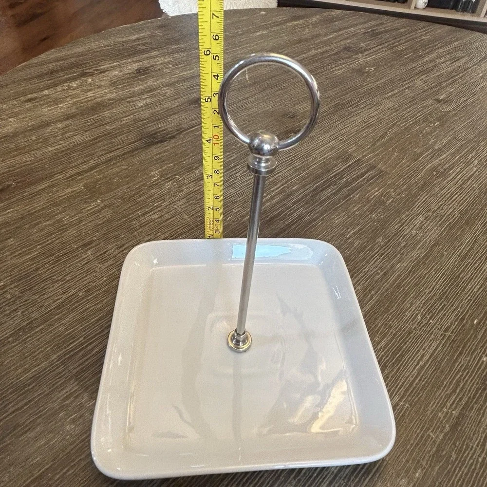 Pottery Barn Great White Square Porcelain Tidbit Serving Tray Ring Handle
